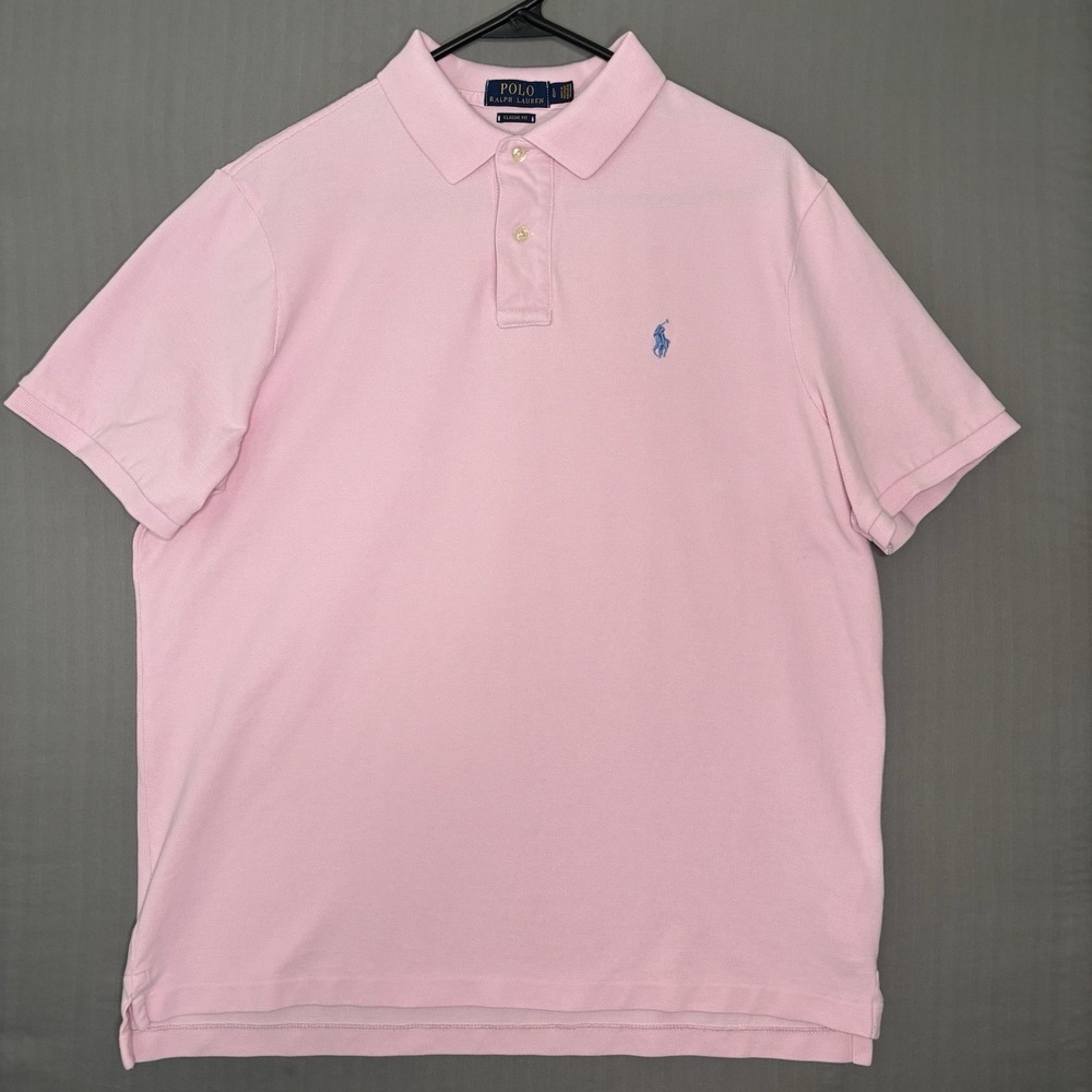 Polo Ralph Lauren Polo Shirt Classic Fit Mens L Pink With Blue Pony Short Sleeve